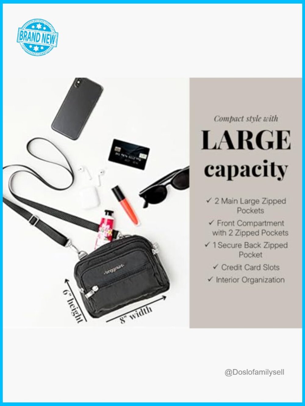 Lightweight Nylon Crossbody Bag Convertible to Belt Bag - Travel Essentials - Picture 3 of 7